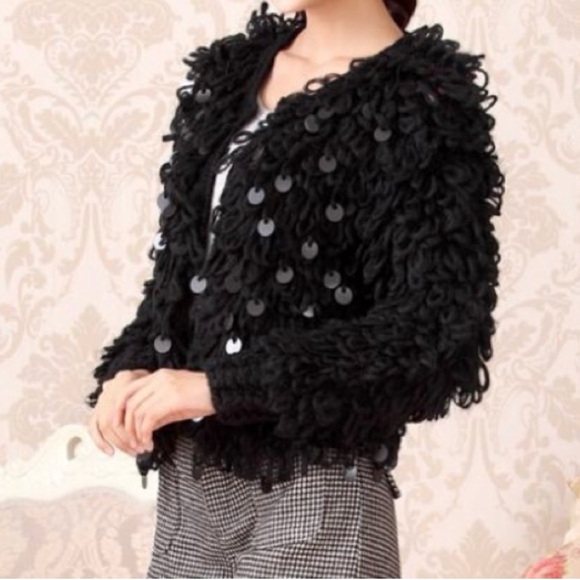 Light pink very warm sequined knit jacket - Picture 6 of 8